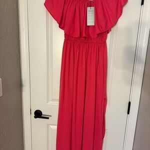Vibrant Pink Off Shoulder Dress